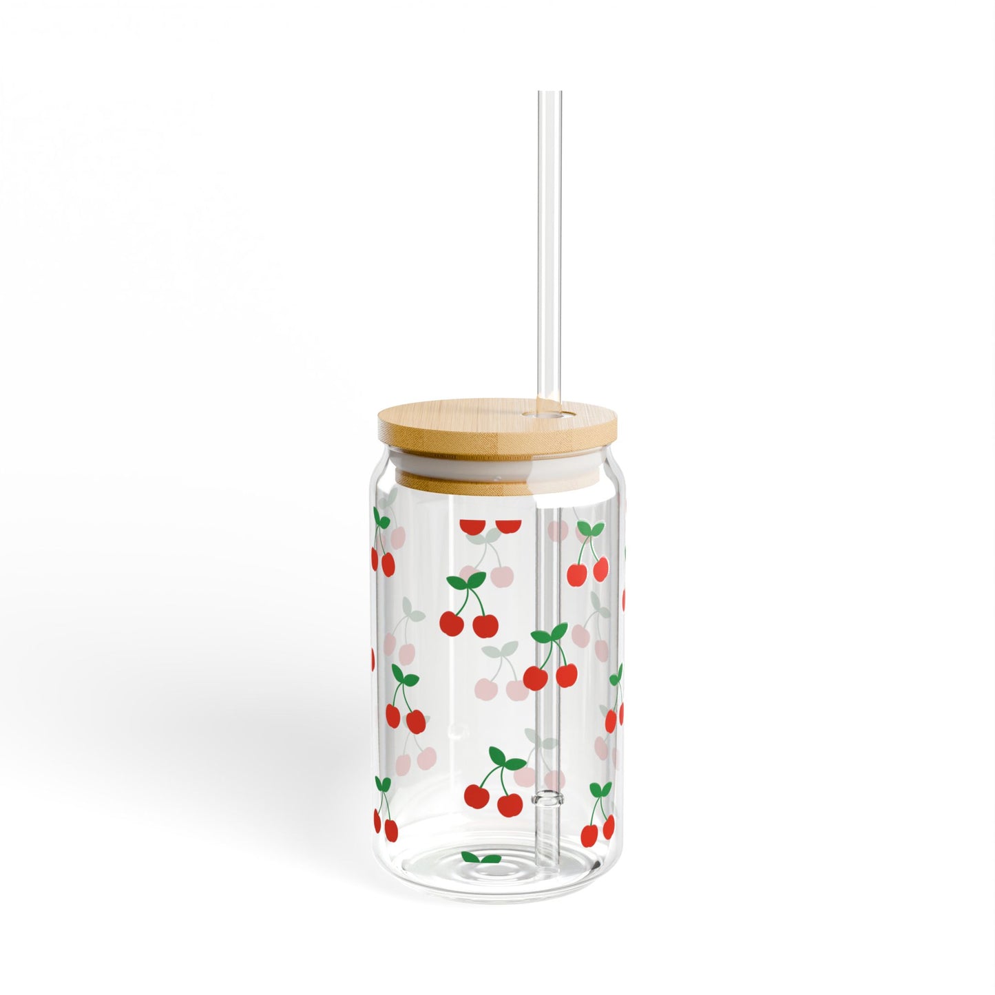 Cute Cherries Wrap Around  Glass Can Sipper Glass, 16oz