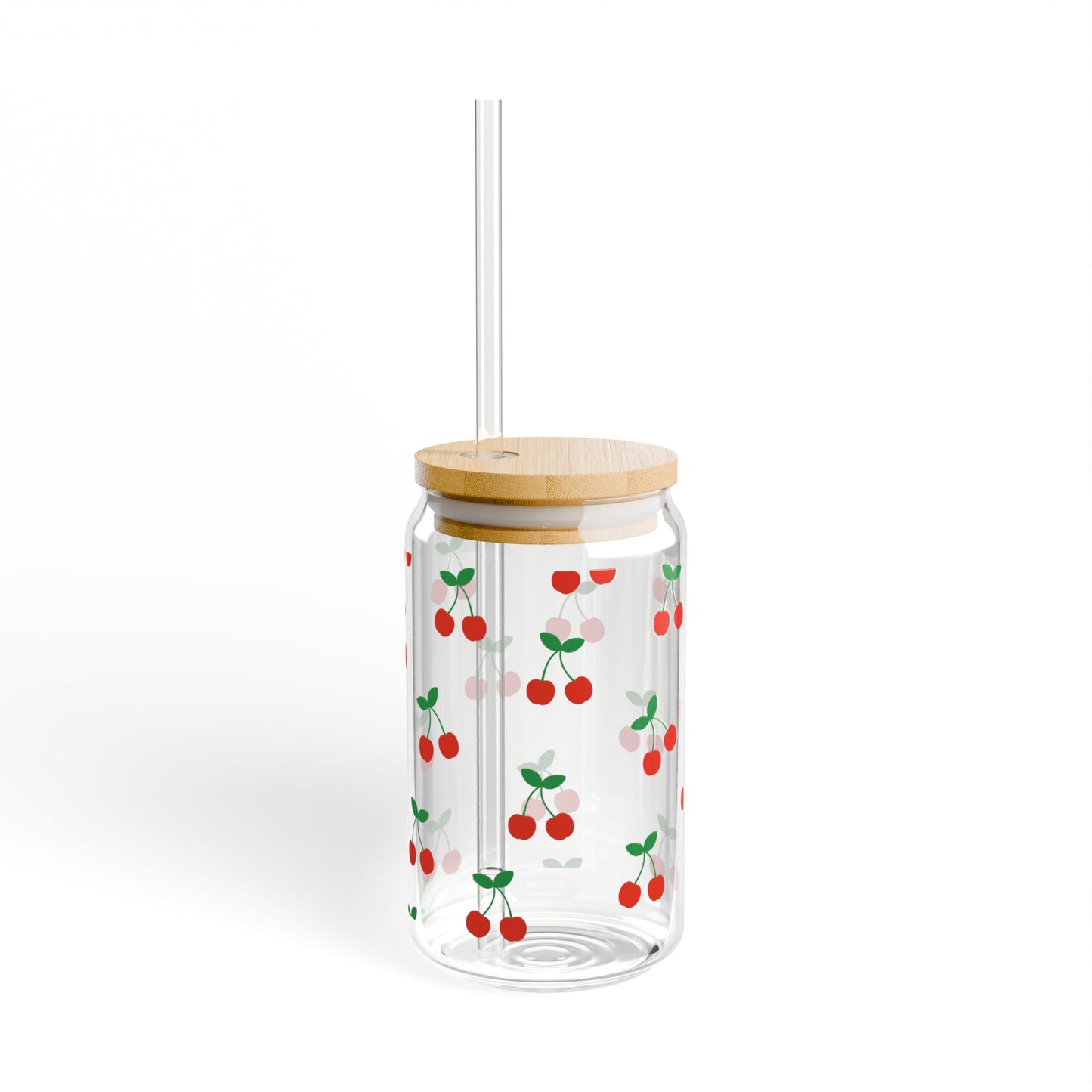 Cute Cherries Wrap Around  Glass Can Sipper Glass, 16oz