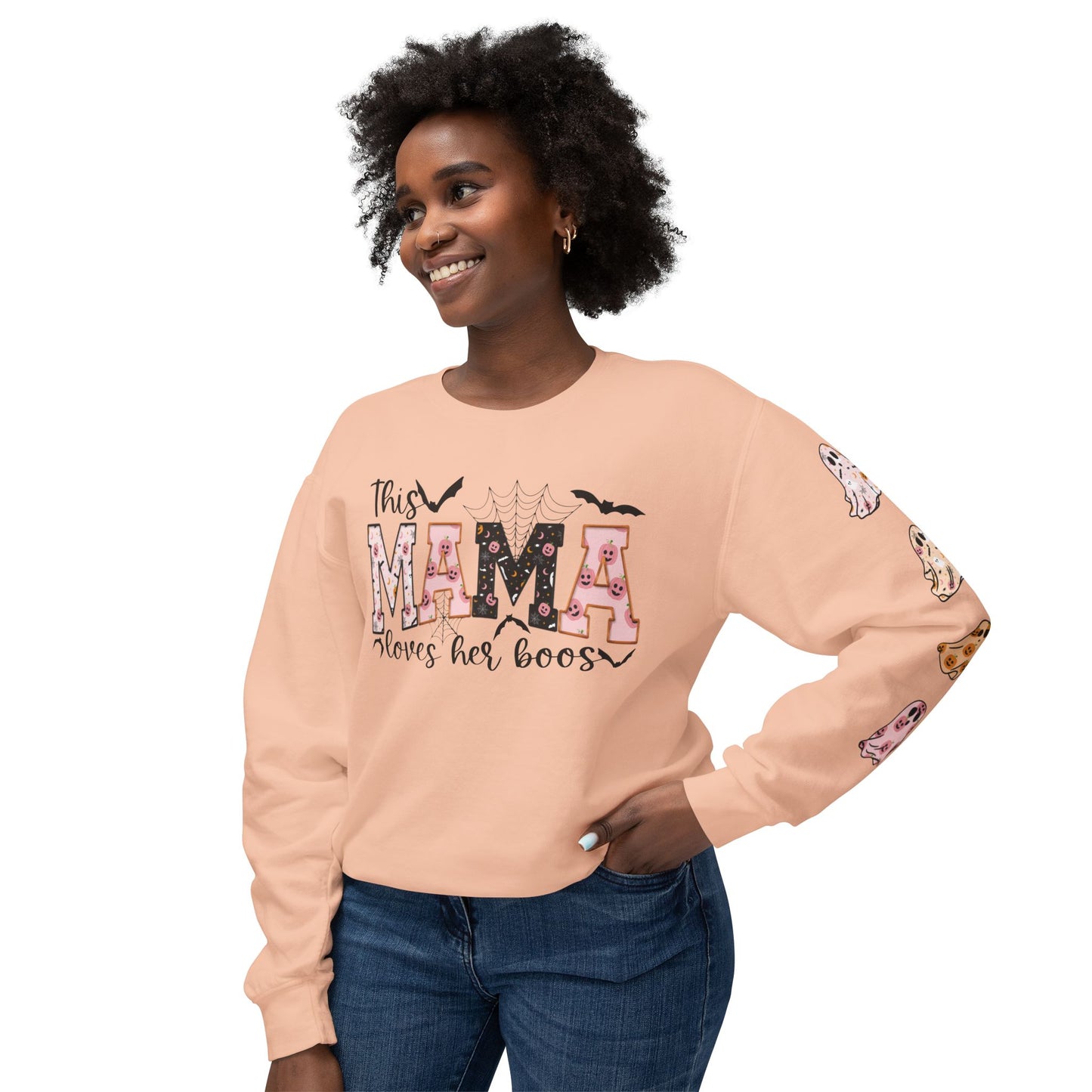 This Mama Loves Her Boos Sweatshirt, Comfort Colors, Halloween Mama Sweatshirt, Custom Mama Sweat with Kids Name, Personalized Mom Sweat for Halloween