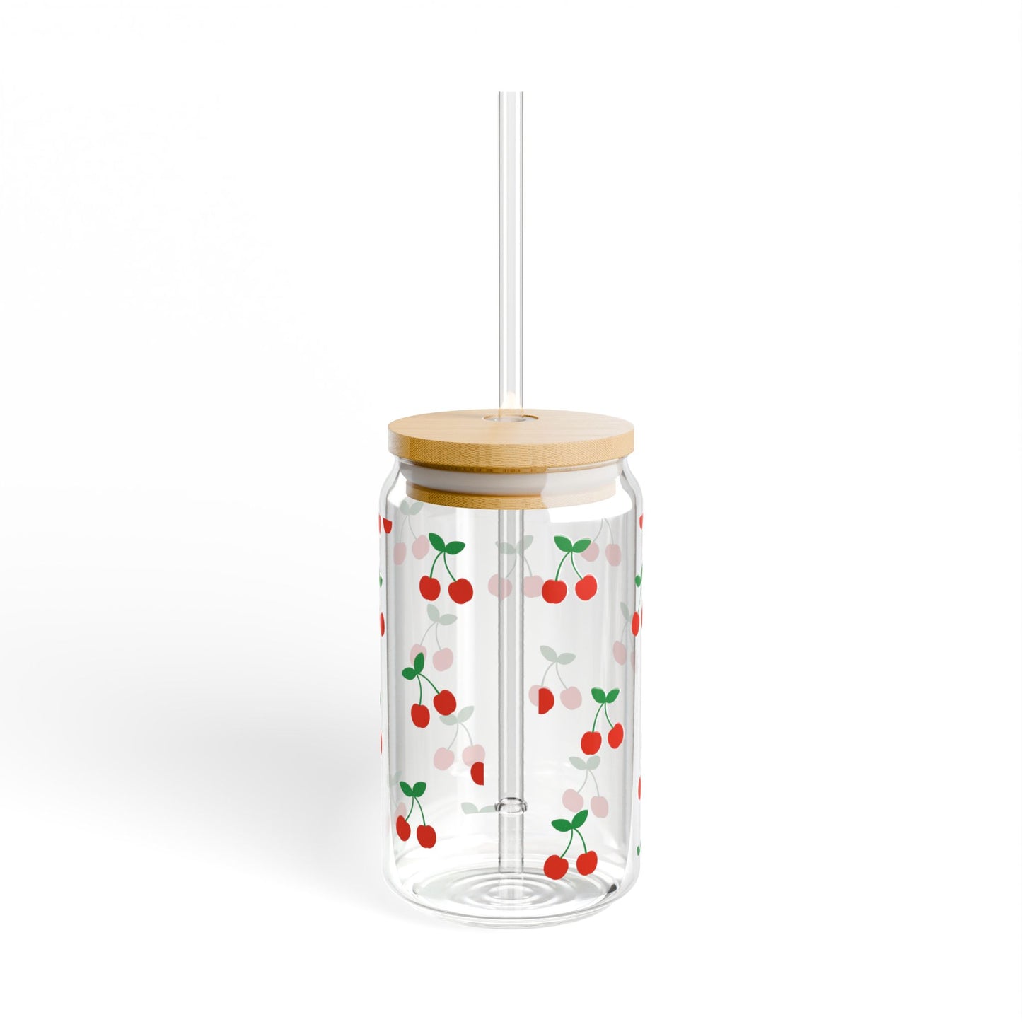 Cute Cherries Wrap Around  Glass Can Sipper Glass, 16oz