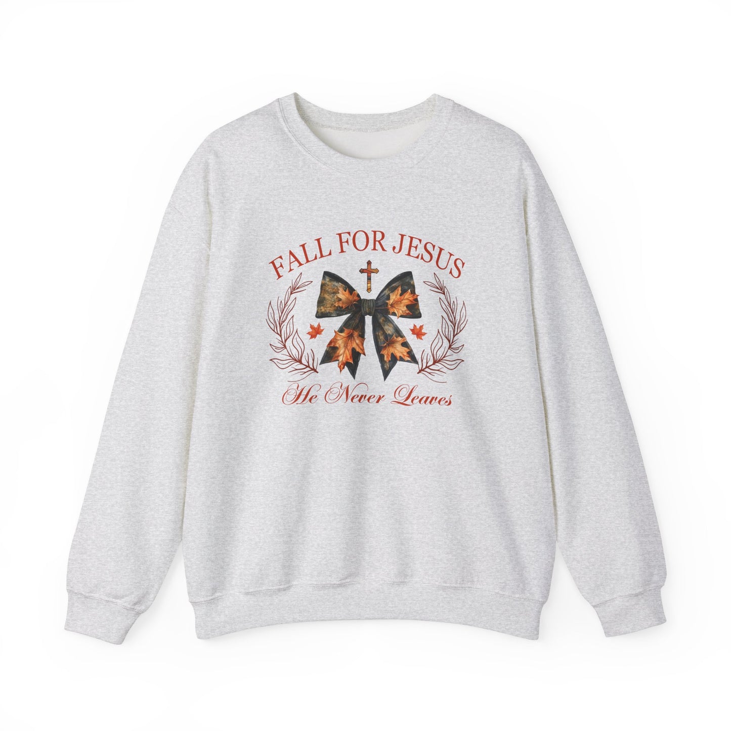 Fall for Jesus He Never Leaves  Sweatshirt, Fall png, Religious Autumn , Thanksgiving , Fall Coquette Bow, Fall Shirt , Autumn Girly