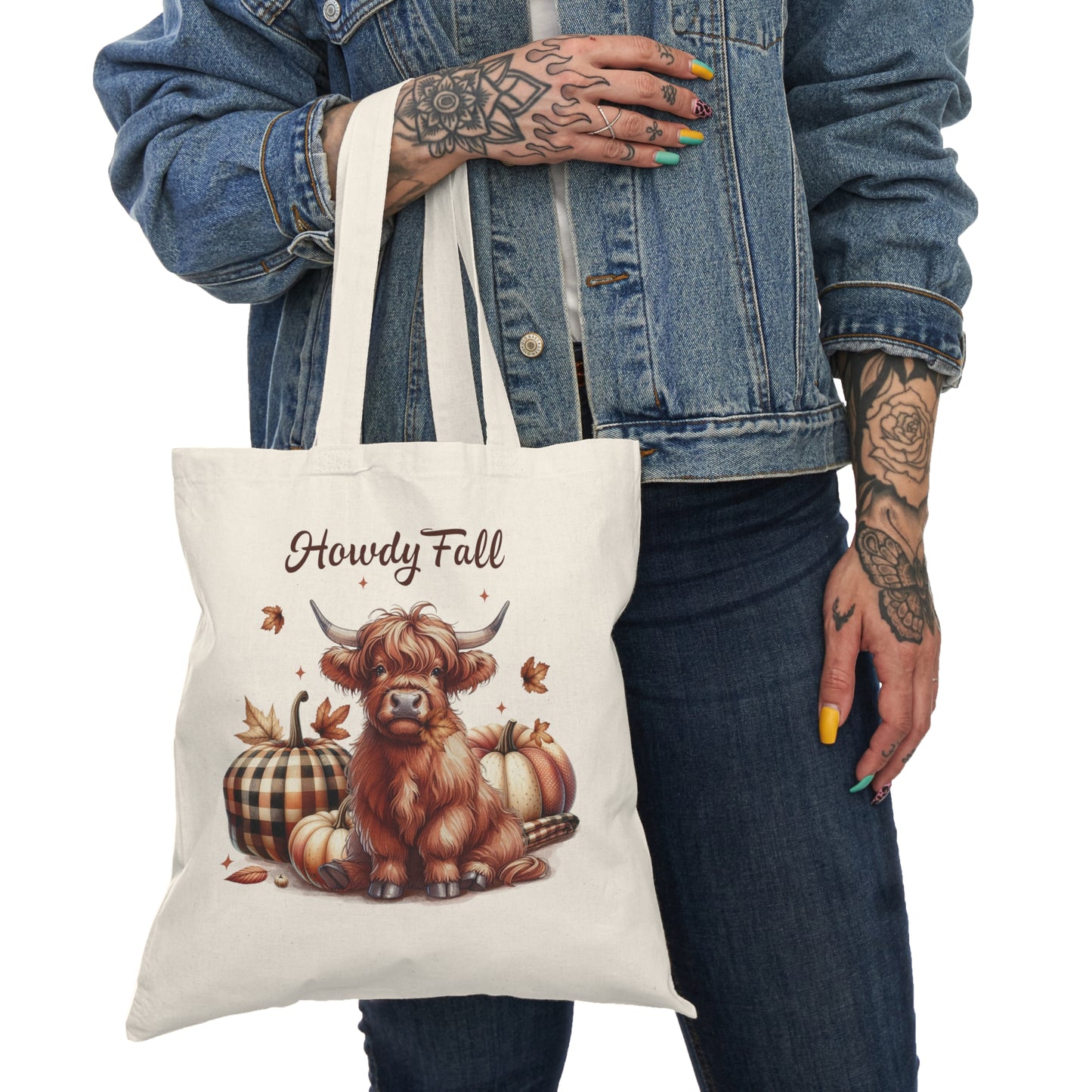 CUTE  COZY HIGHLAND COW FALL DESIGN Natural Tote Bag