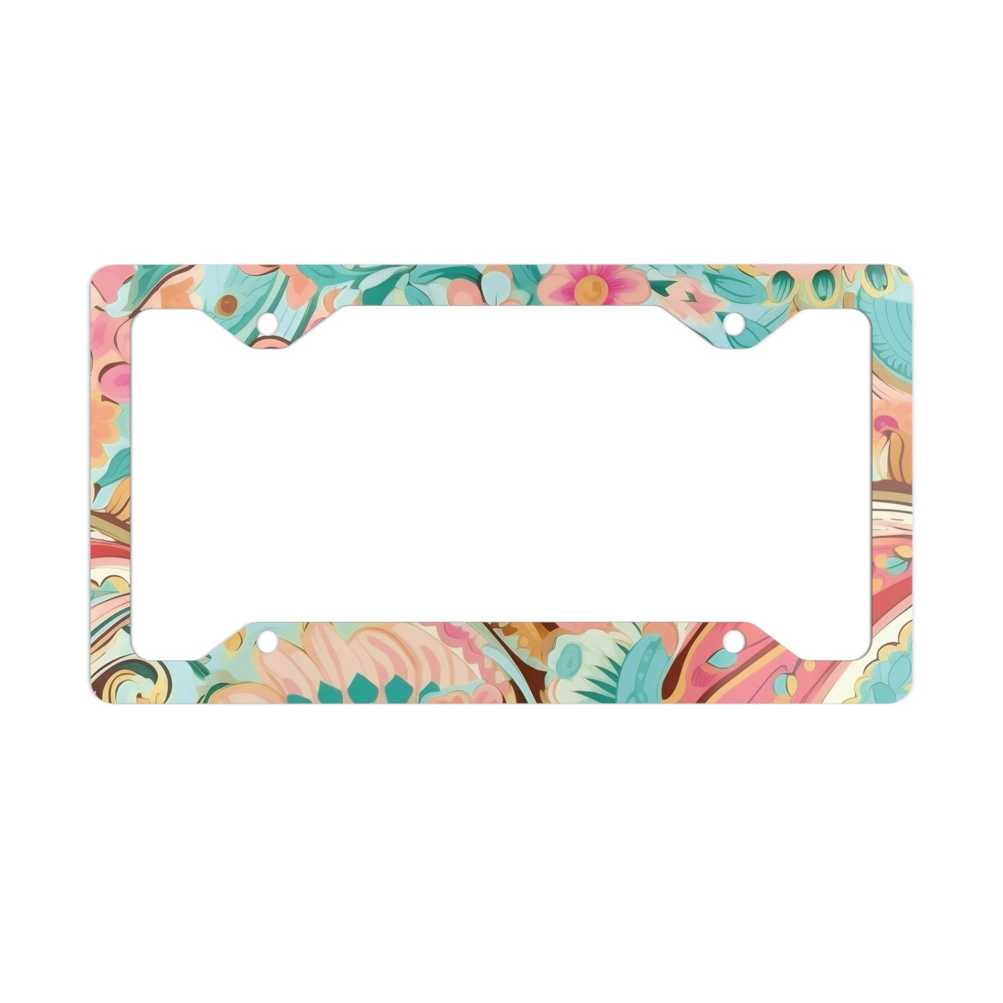 Blue Floral Metal License Plate Frame