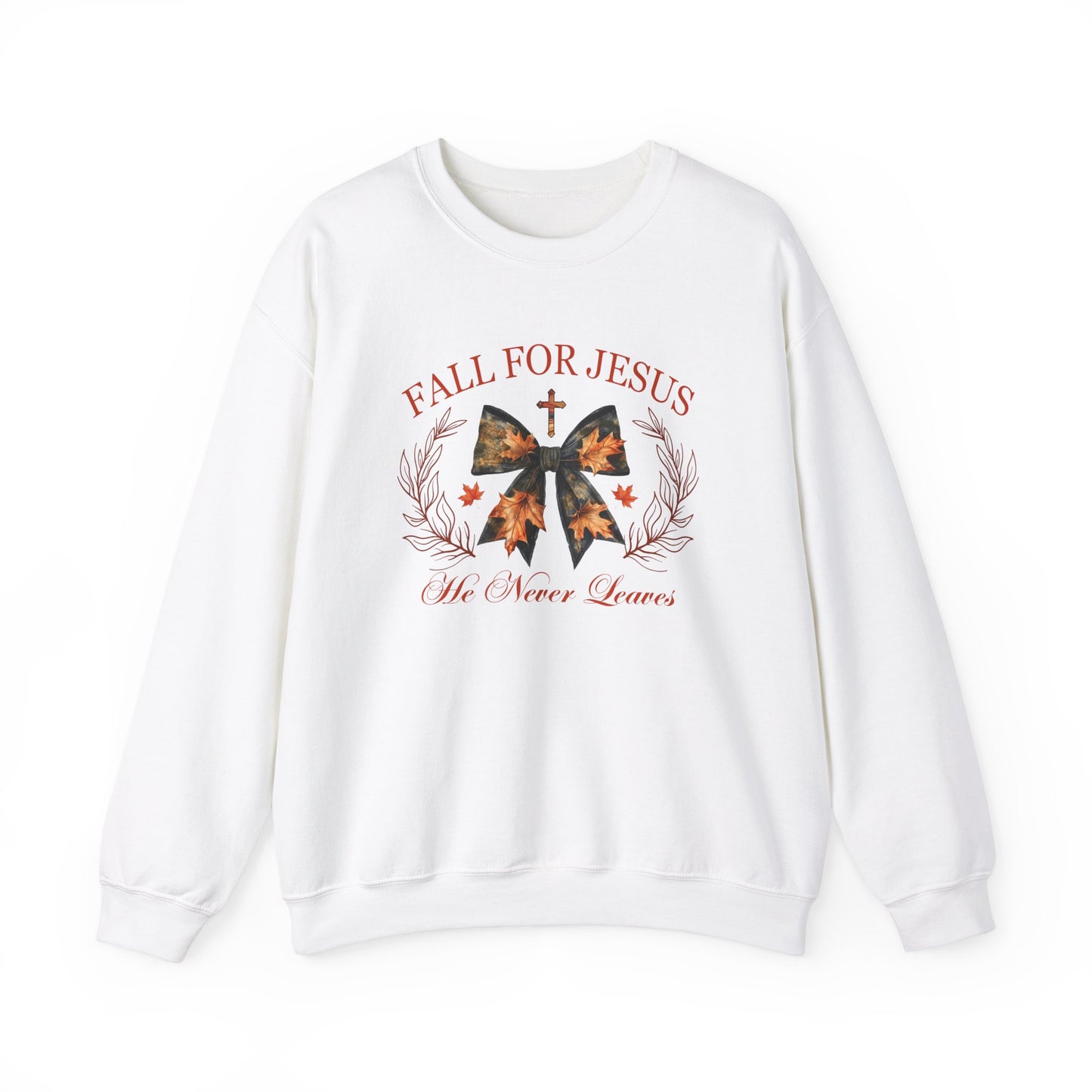 Fall for Jesus He Never Leaves  Sweatshirt, Fall png, Religious Autumn , Thanksgiving , Fall Coquette Bow, Fall Shirt , Autumn Girly