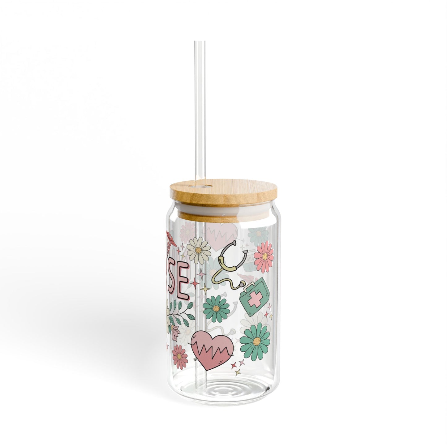 Boho Nurse Glass Can Sipper Glass, 16oz