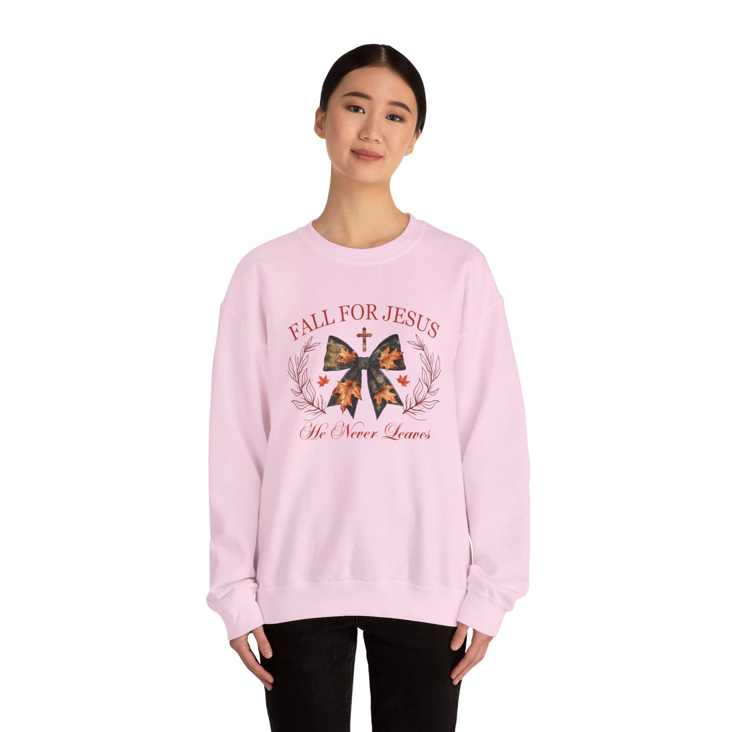 Fall for Jesus He Never Leaves  Sweatshirt, Fall png, Religious Autumn , Thanksgiving , Fall Coquette Bow, Fall Shirt , Autumn Girly