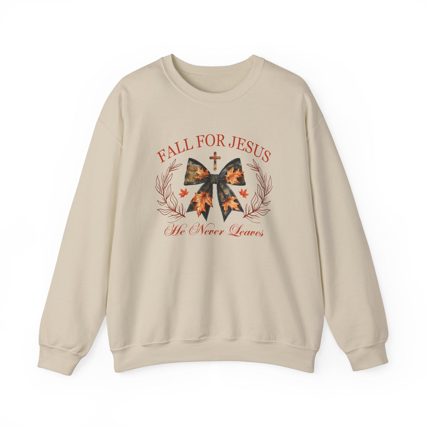 Fall for Jesus He Never Leaves  Sweatshirt, Fall png, Religious Autumn , Thanksgiving , Fall Coquette Bow, Fall Shirt , Autumn Girly