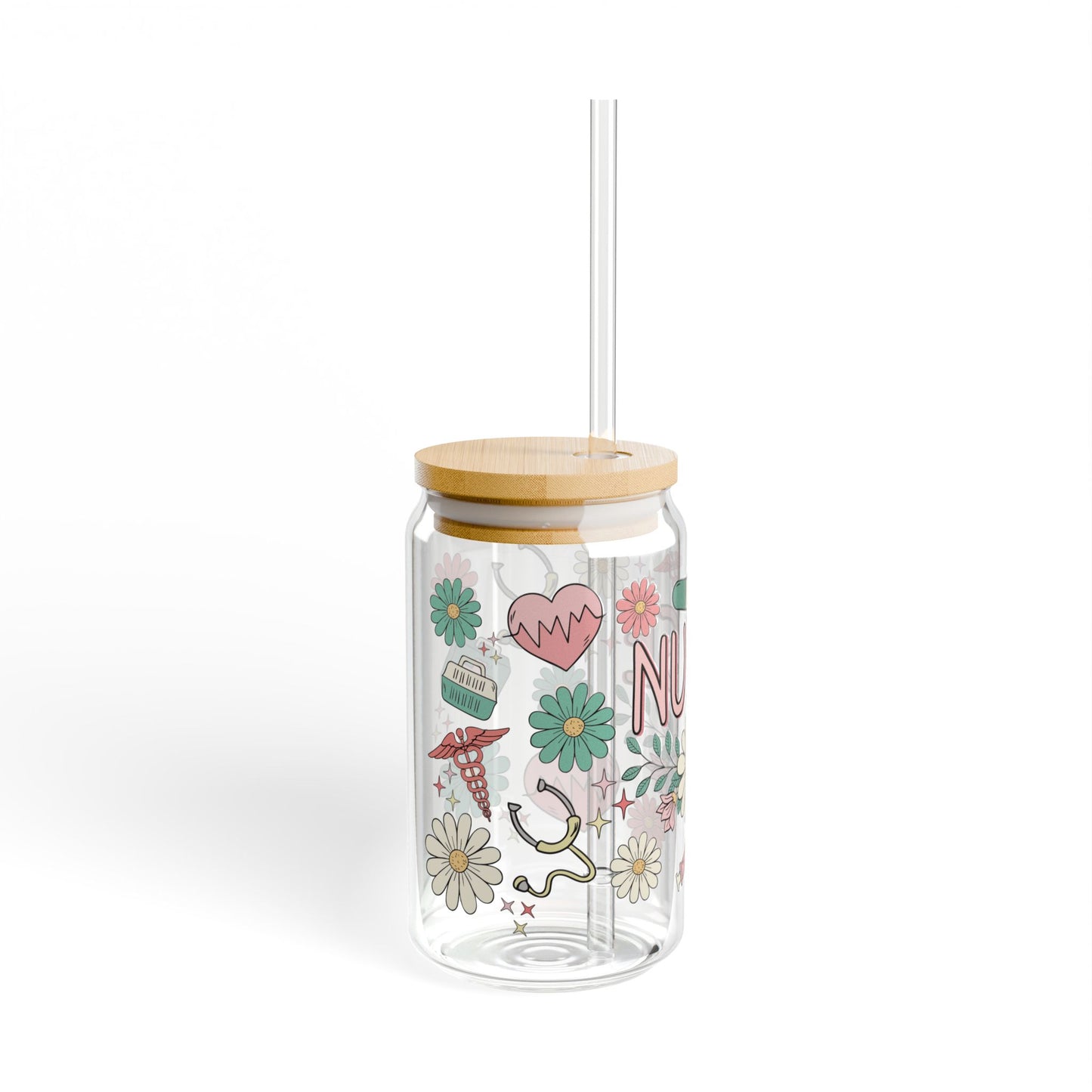 Boho Nurse Glass Can Sipper Glass, 16oz