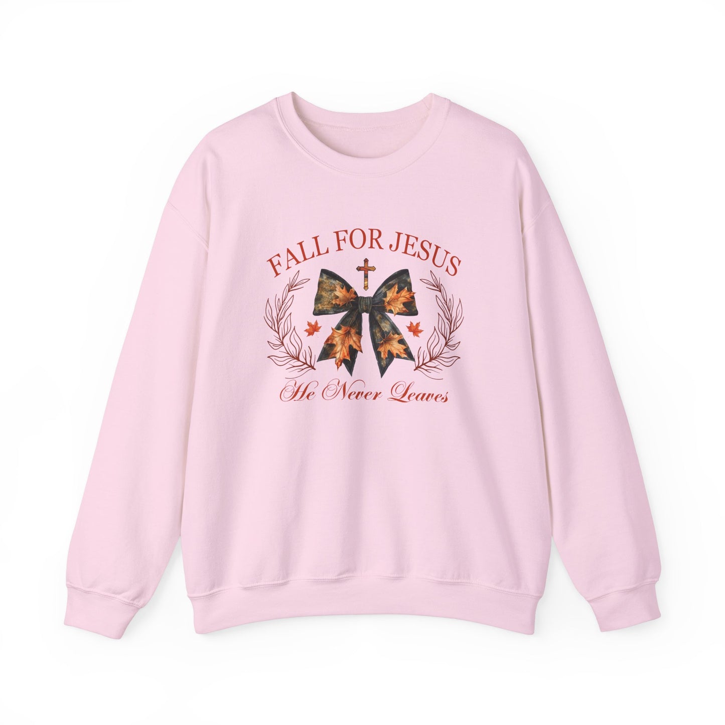 Fall for Jesus He Never Leaves  Sweatshirt, Fall png, Religious Autumn , Thanksgiving , Fall Coquette Bow, Fall Shirt , Autumn Girly