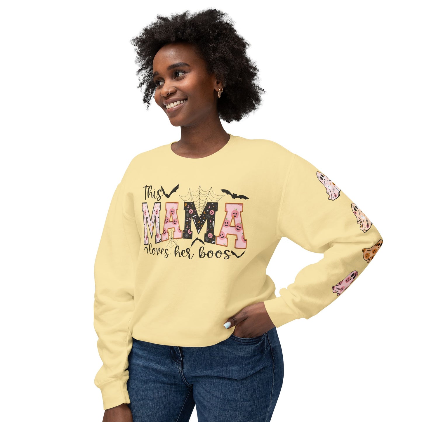 This Mama Loves Her Boos Sweatshirt, Comfort Colors, Halloween Mama Sweatshirt, Custom Mama Sweat with Kids Name, Personalized Mom Sweat for Halloween