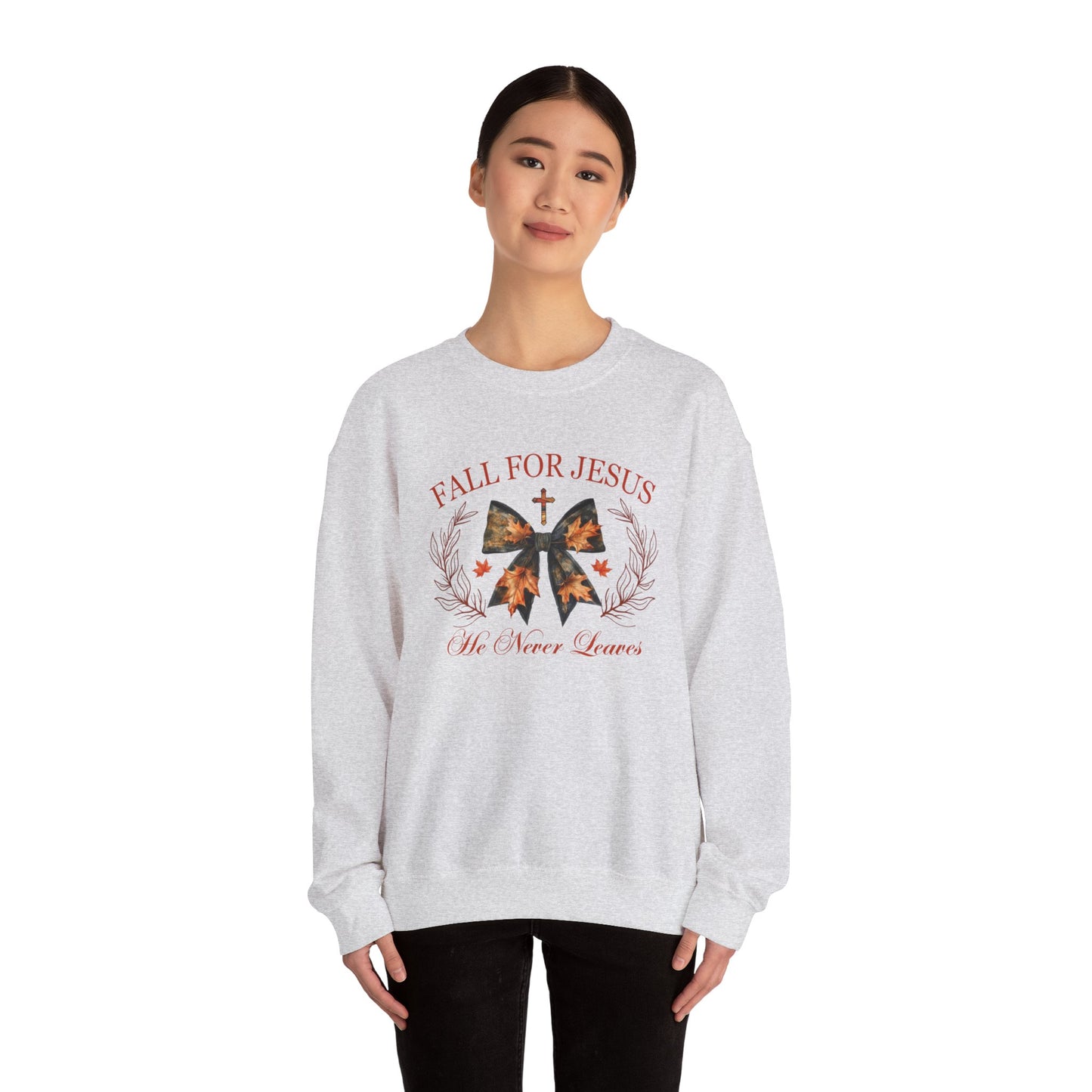 Fall for Jesus He Never Leaves  Sweatshirt, Fall png, Religious Autumn , Thanksgiving , Fall Coquette Bow, Fall Shirt , Autumn Girly