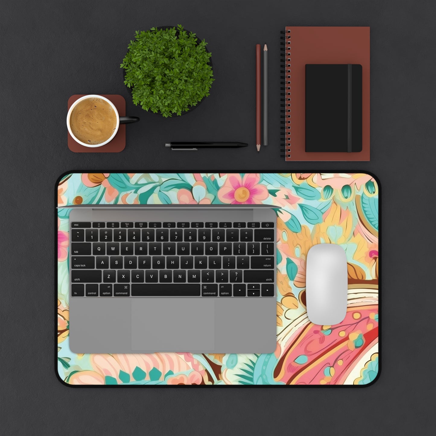 Blue swirls and  Floral Mouse Pad Desk Mat