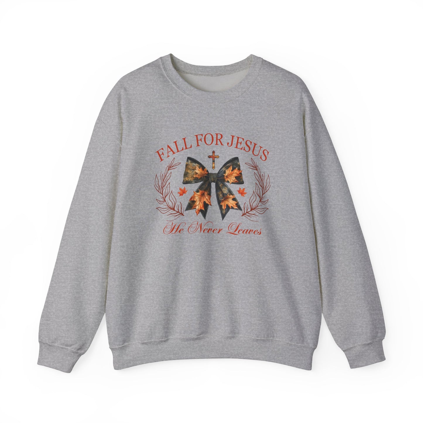 Fall for Jesus He Never Leaves  Sweatshirt, Fall png, Religious Autumn , Thanksgiving , Fall Coquette Bow, Fall Shirt , Autumn Girly